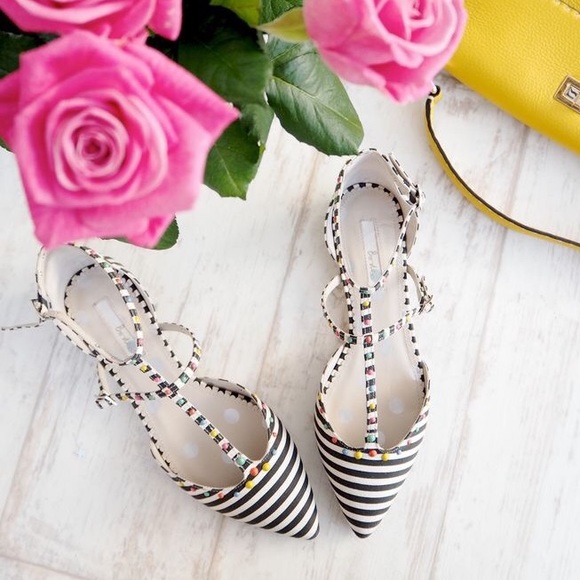 Boden Shoes - Boden Striped Flats Black and Ivory